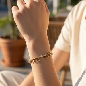 Gold Spike Charm Bracelet with Crystal Accent, New In Gift Box